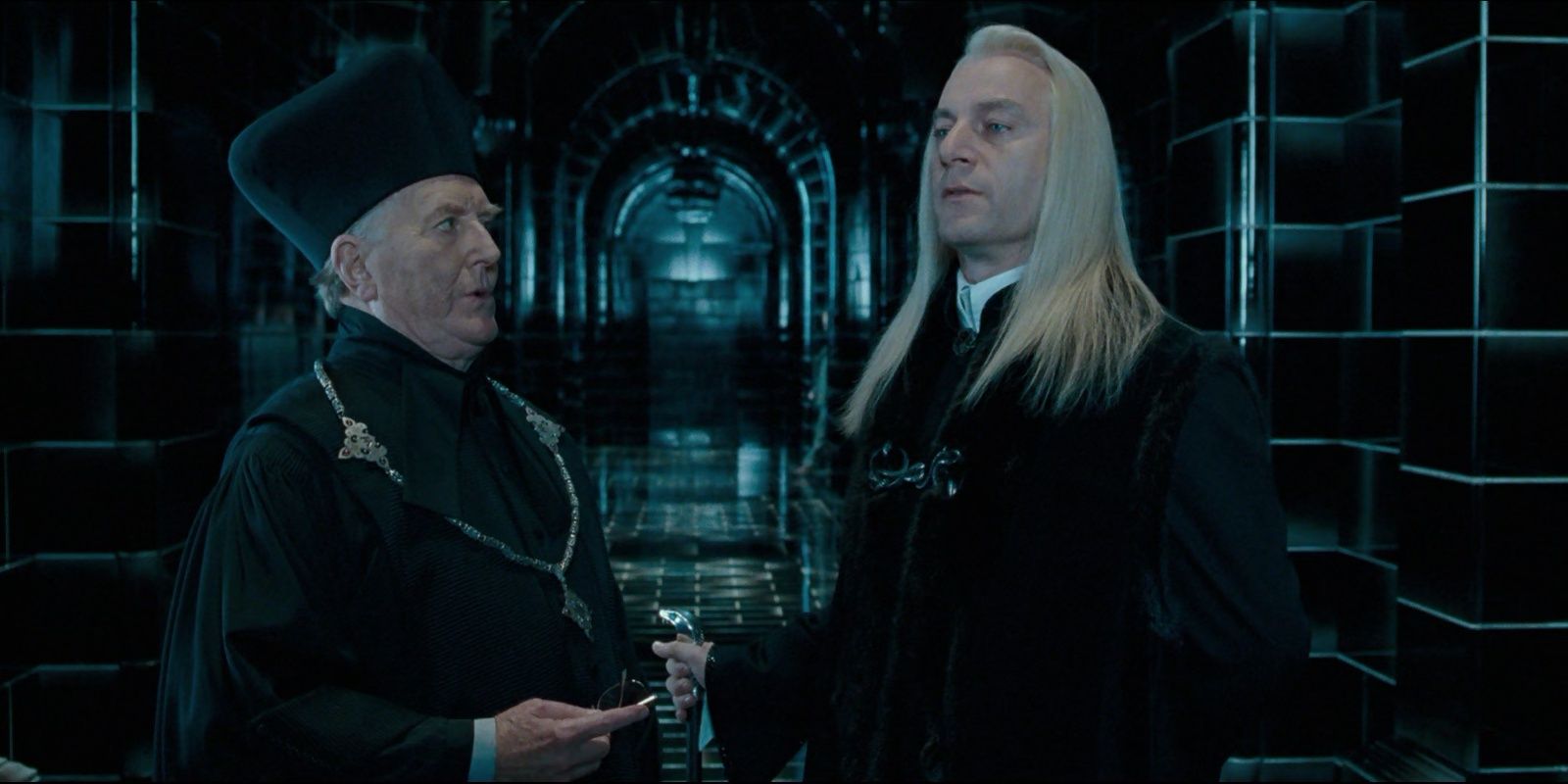 Lucius Malfoy with Cornelius Fudge at the Ministry of Magic