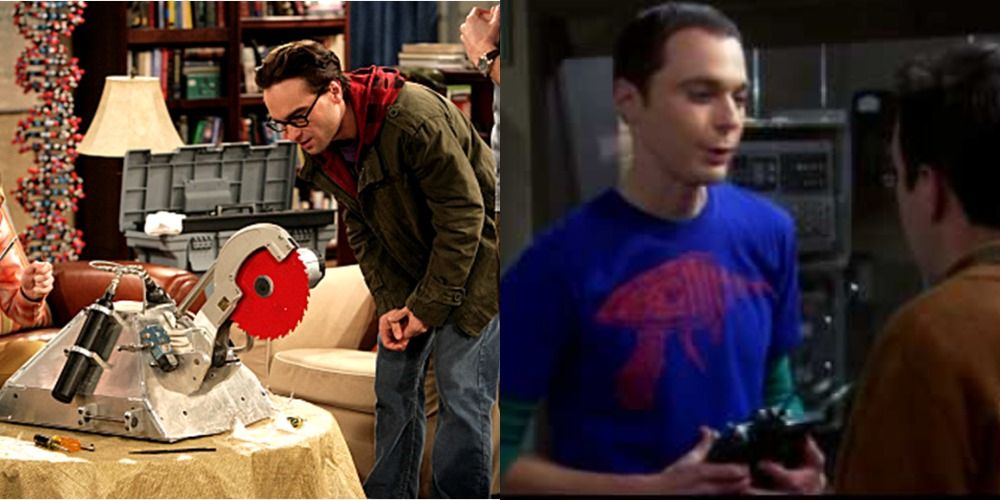 Sheldon and Leonard with M.O.N.T.E. the robot in The Big Bang Theory