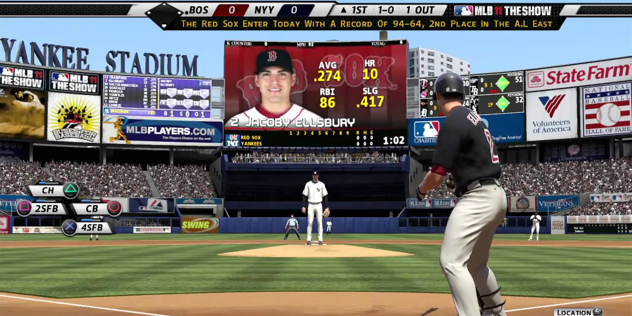 Jacoby Ellsbury bats in MLB 11 The Show