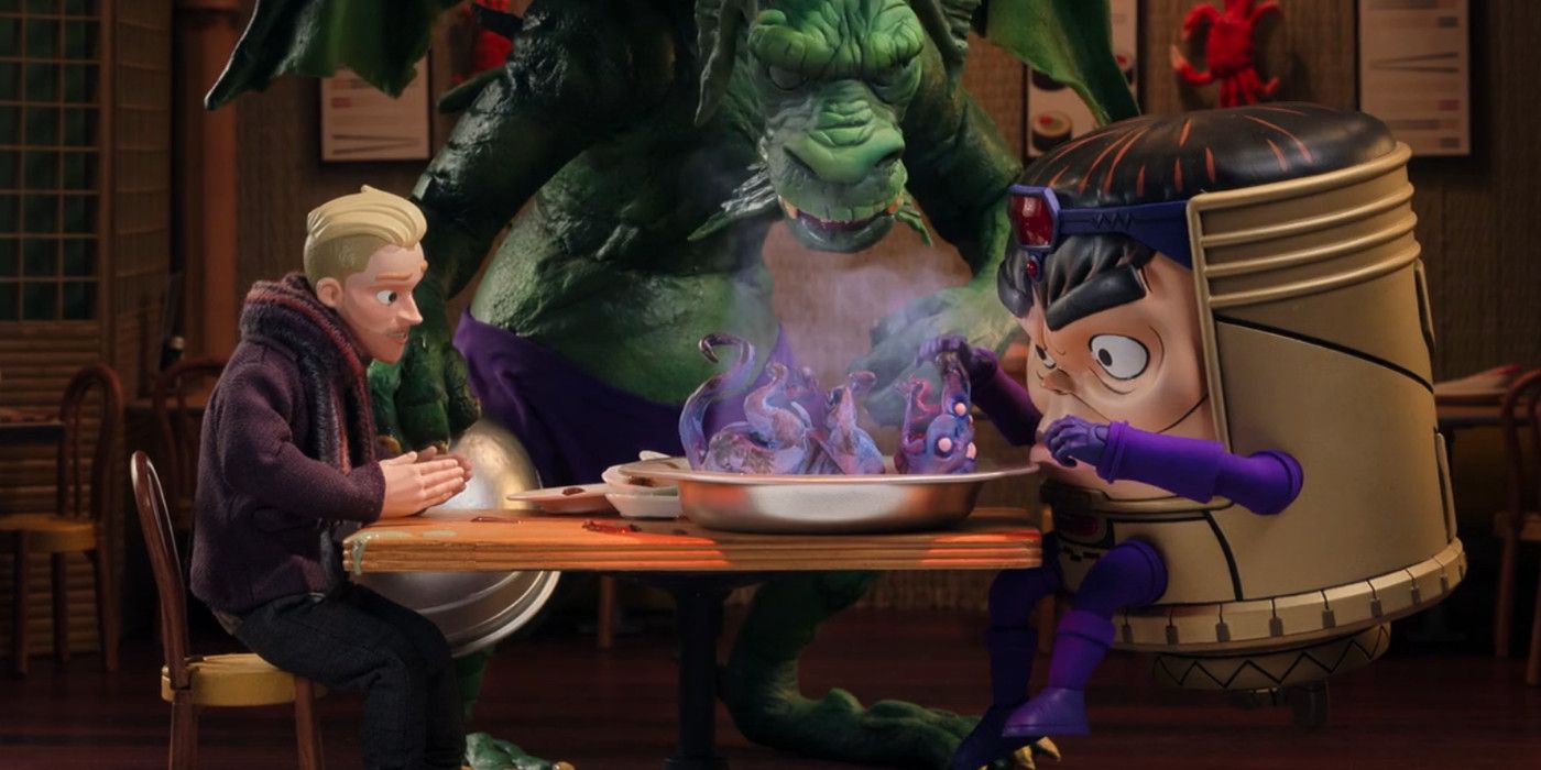 MODOK Lockheed and Fin Fang Foom seen in the dragon's restaurant