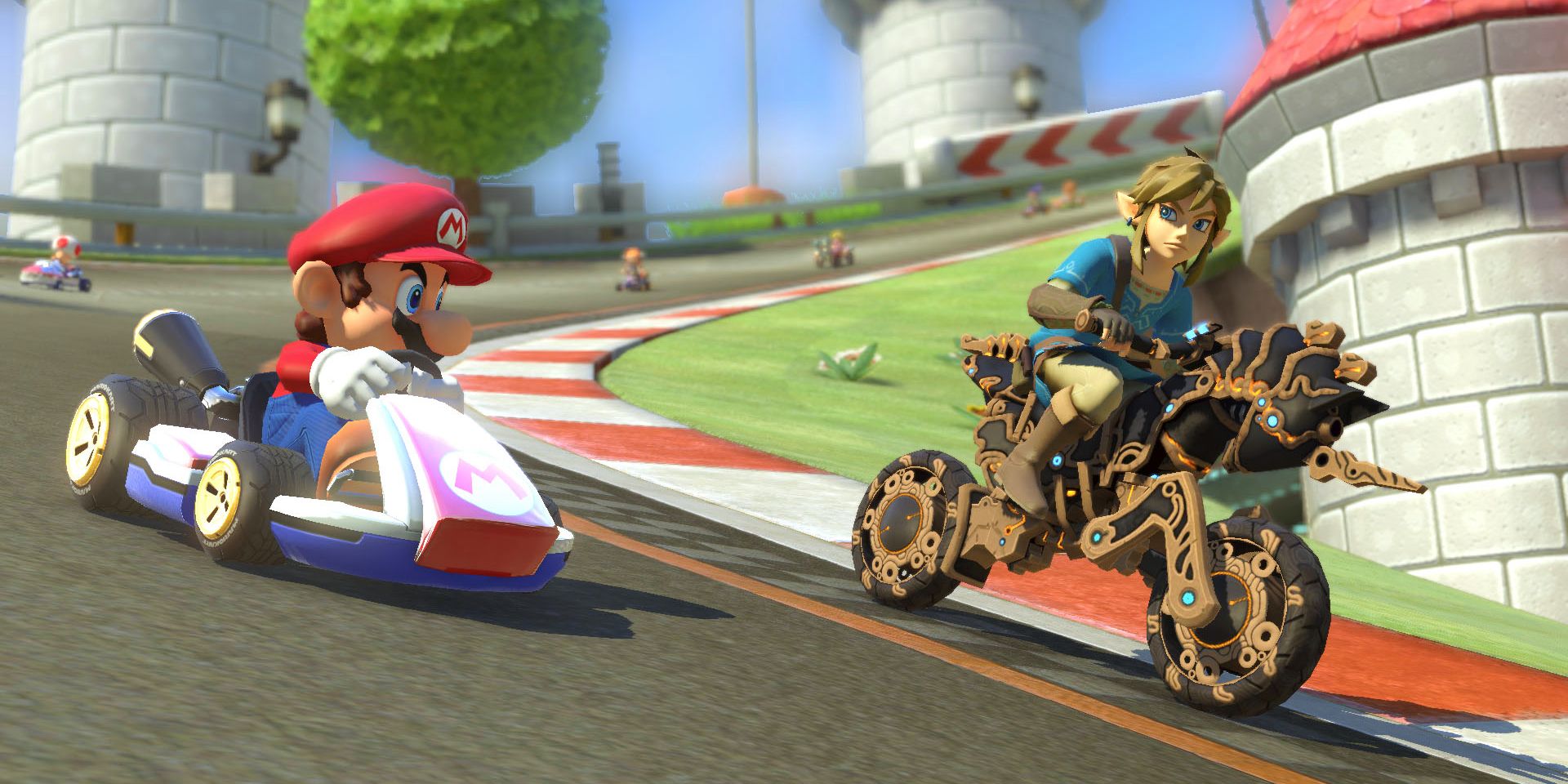 Mario and Link racing in Mario Kart 8 Deluxe