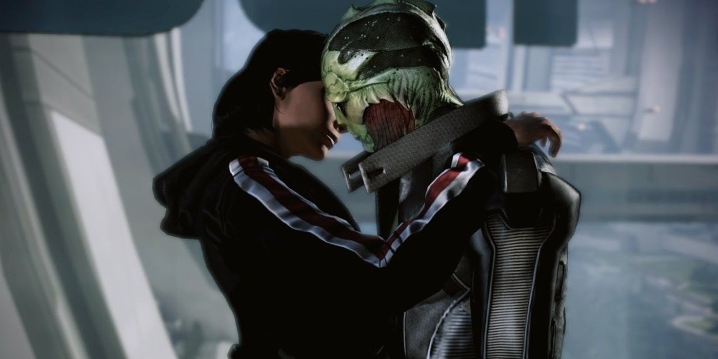 Thane and Shepard Kiss in Mass Effect 3