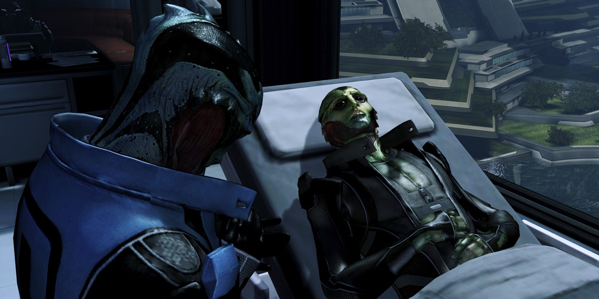 Thane slowly dying in a hospital with his son.