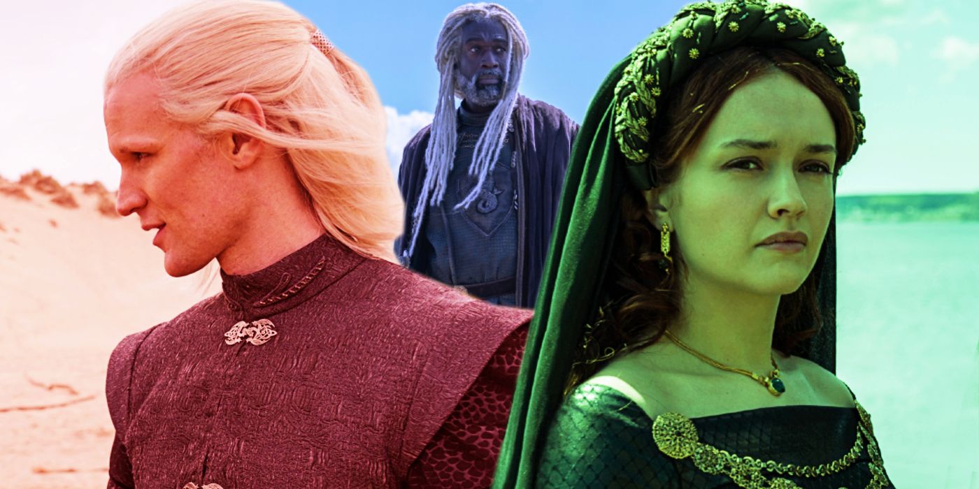 Matt Smith as Daemon Targaryen, Olivia Cooke as Alicent Hightower, and Steve Toussaint as Corlys Velaryon in House of the Dragon