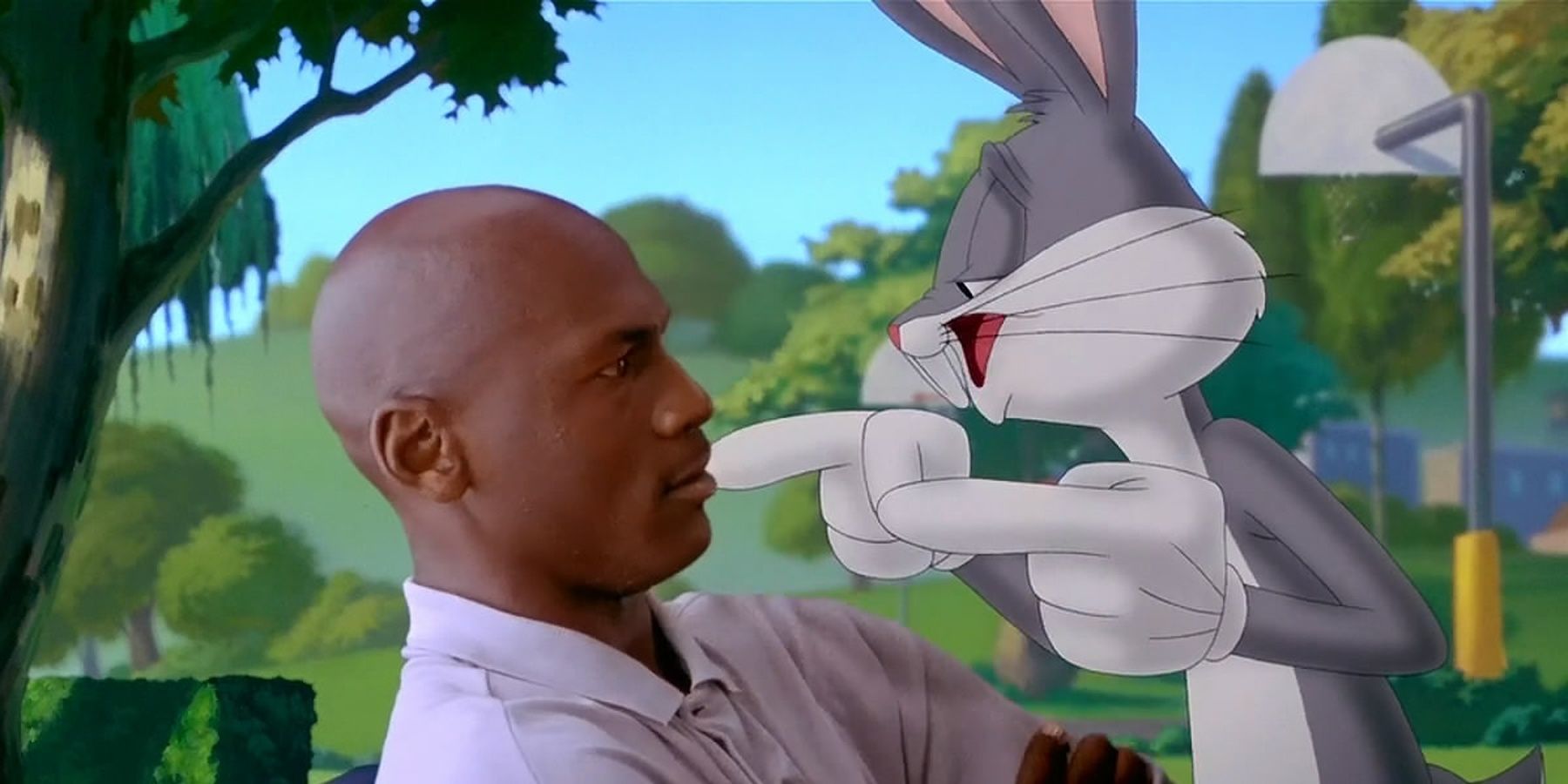 Michael Jordan and Bugs Bunny talking in Space Jam