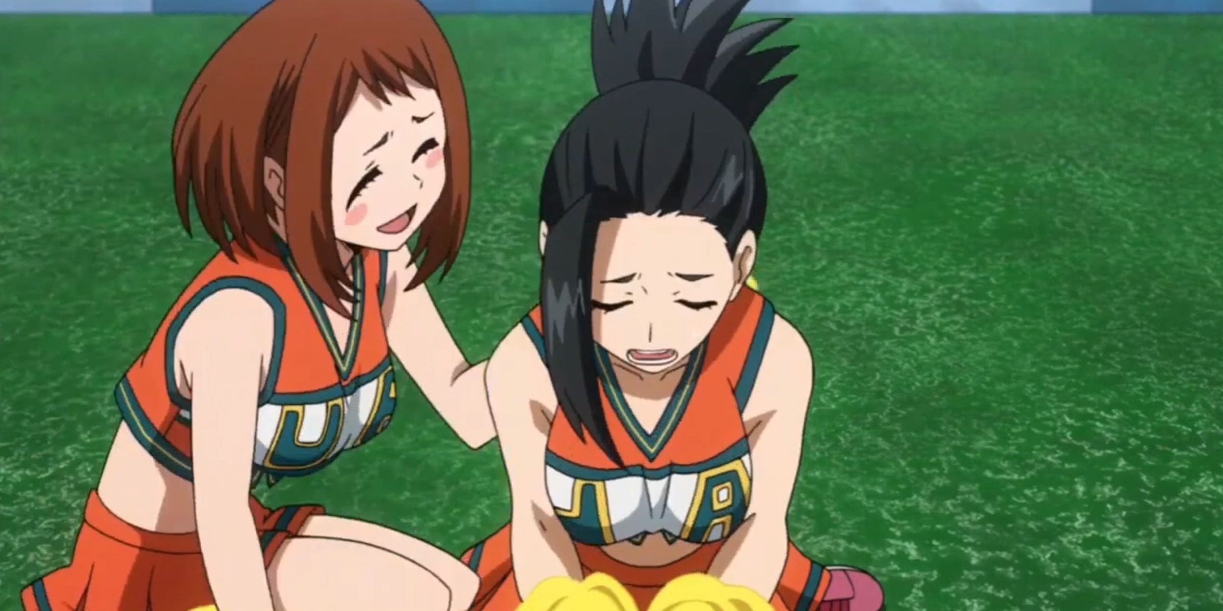 Momo Pouts In Cheer Leader Outfit In My Hero Academia.