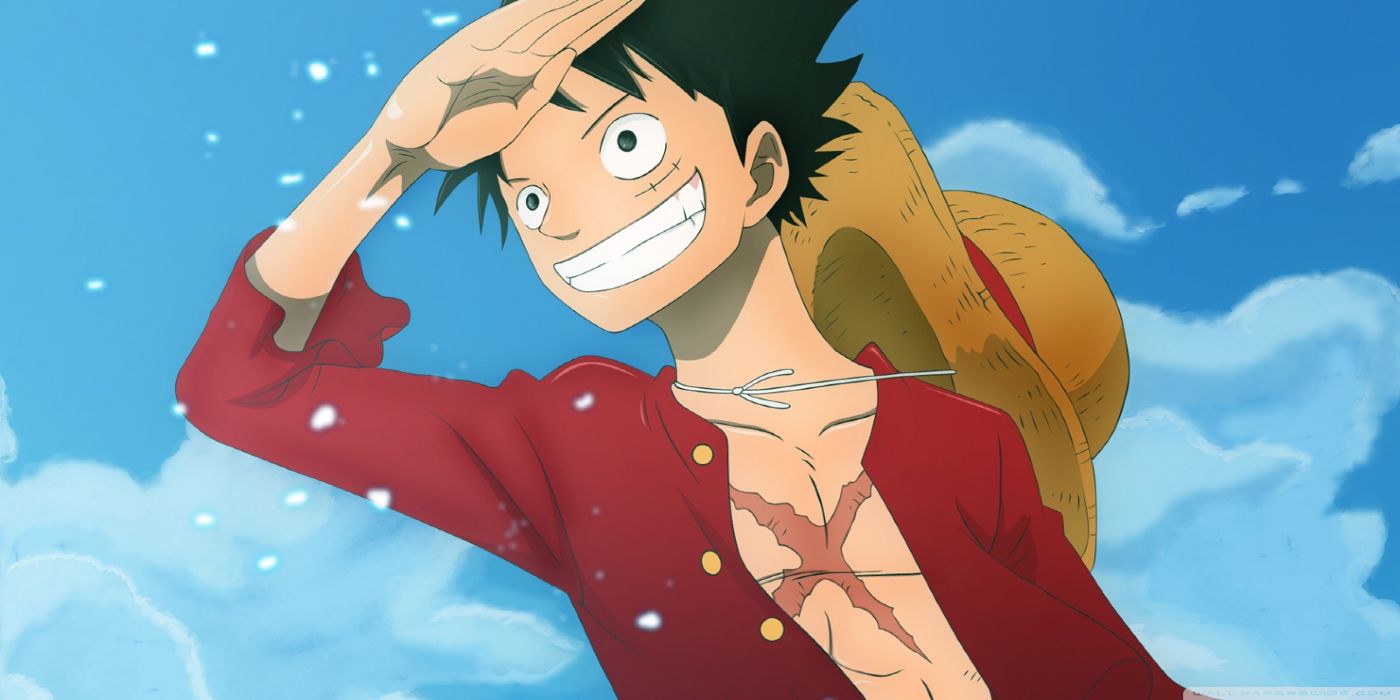 Luffy smiling and looking at the distance in One Piece