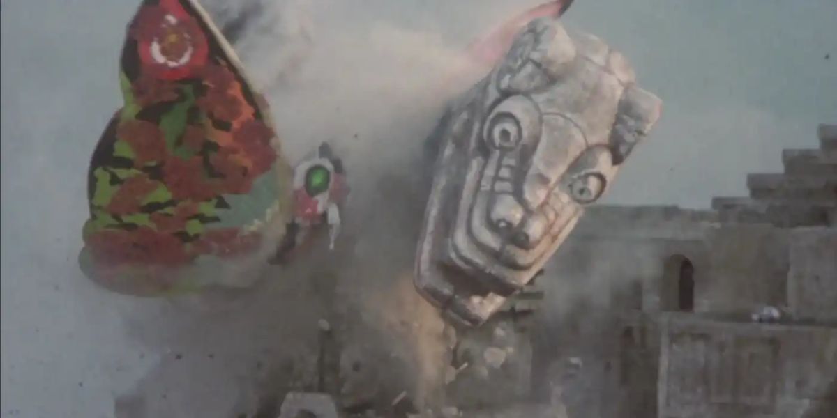 Mothra takes a hit in Rebirth of Mothra II.