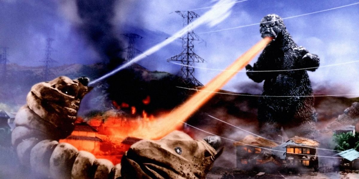 Godzilla fires lasers at larvae in Mothra vs. Godzilla.