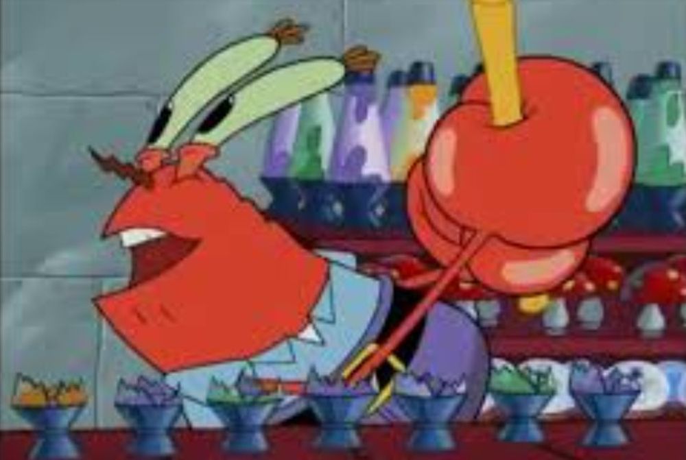 Mr. Krabs destroying Plankton's gift shop in an episode of SpongeBob SquarePants.