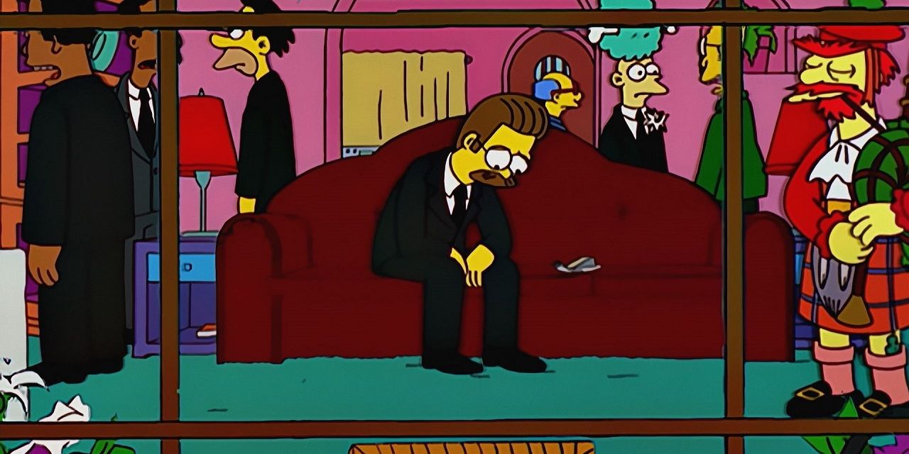 Ned Flanders at Maude's wake in The Simpsons
