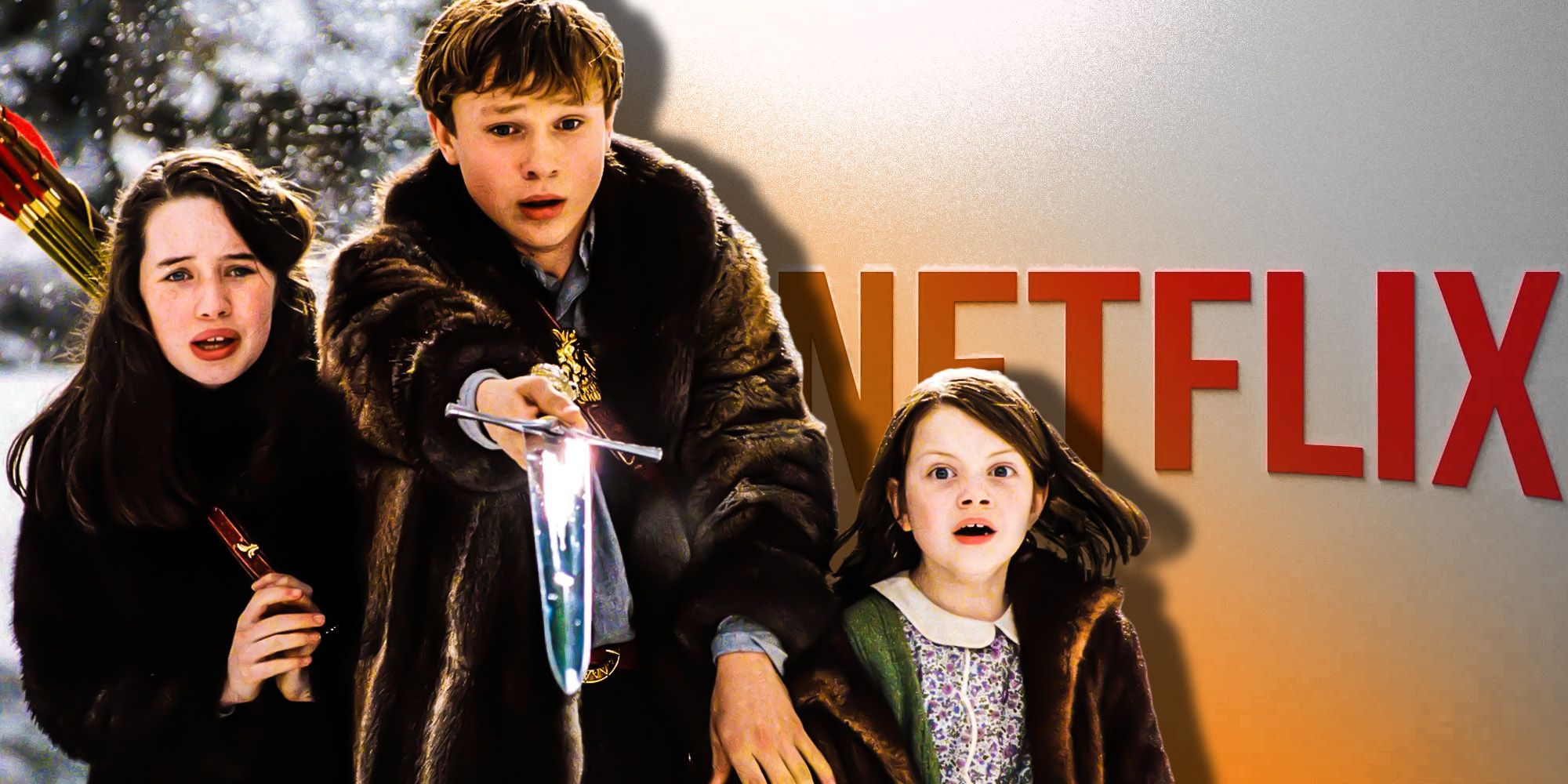 Blended image showing characters from The Chronicles of Narnia and the Netflix logo