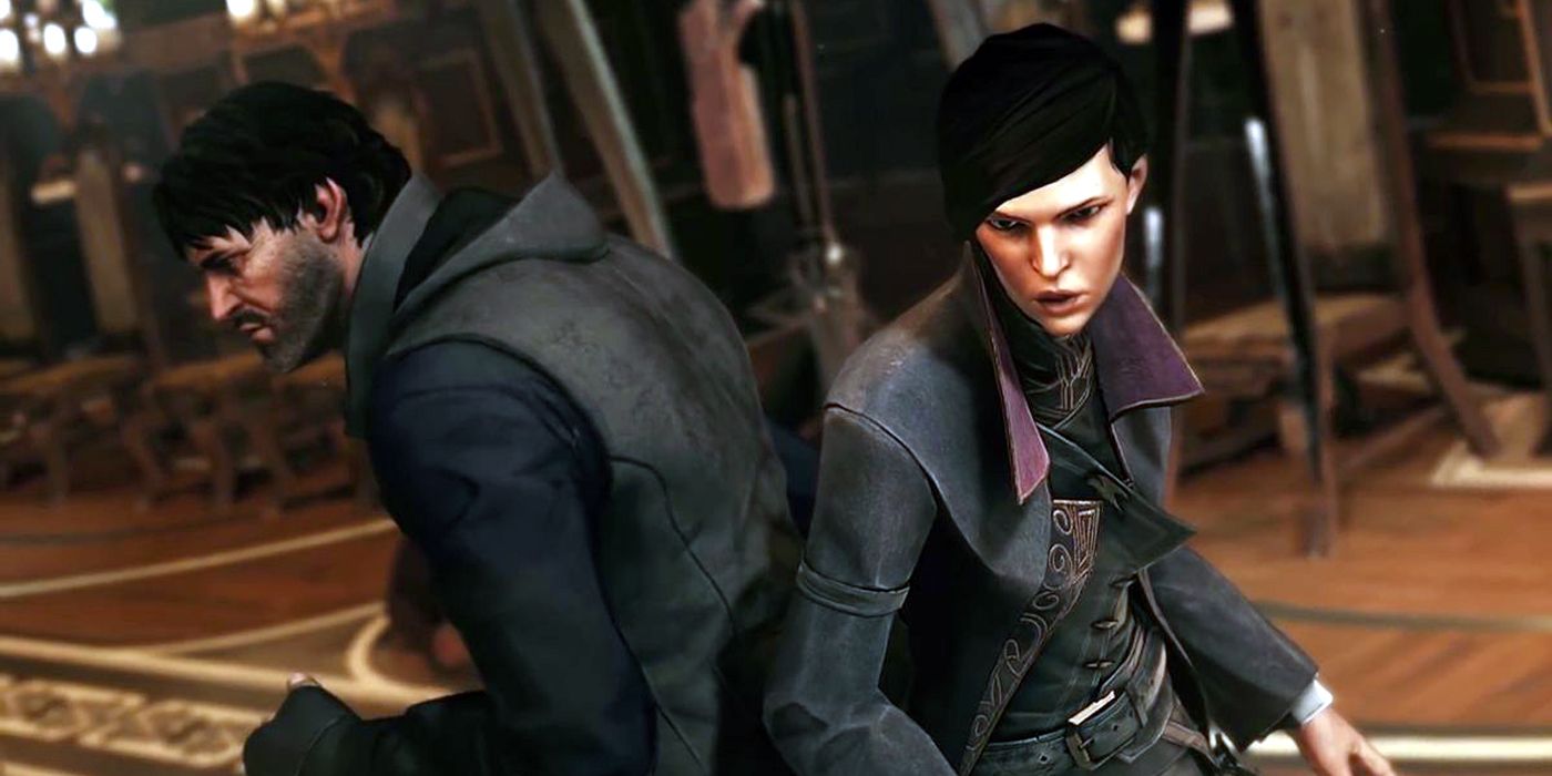 Corvo and Emily stand back to back in Dishonored 2