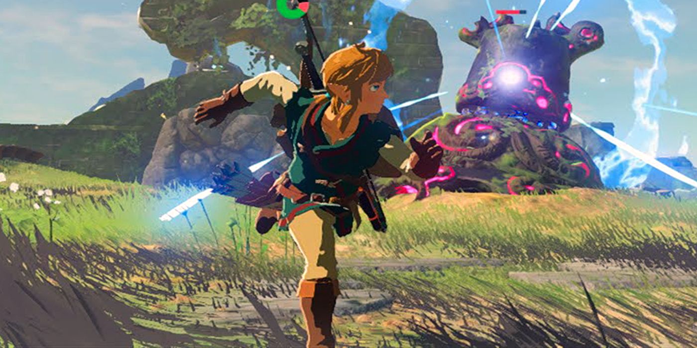 Link narrowly escape a Guardian's blast