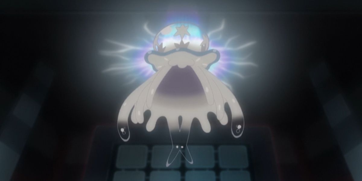 Lusamine's Nihilego floating in the Pokemon anime
