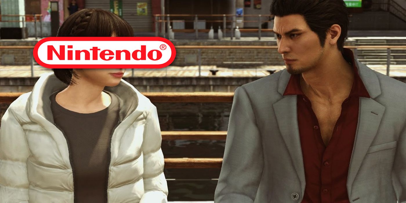 Yakuza character looks at Nintendo Logo