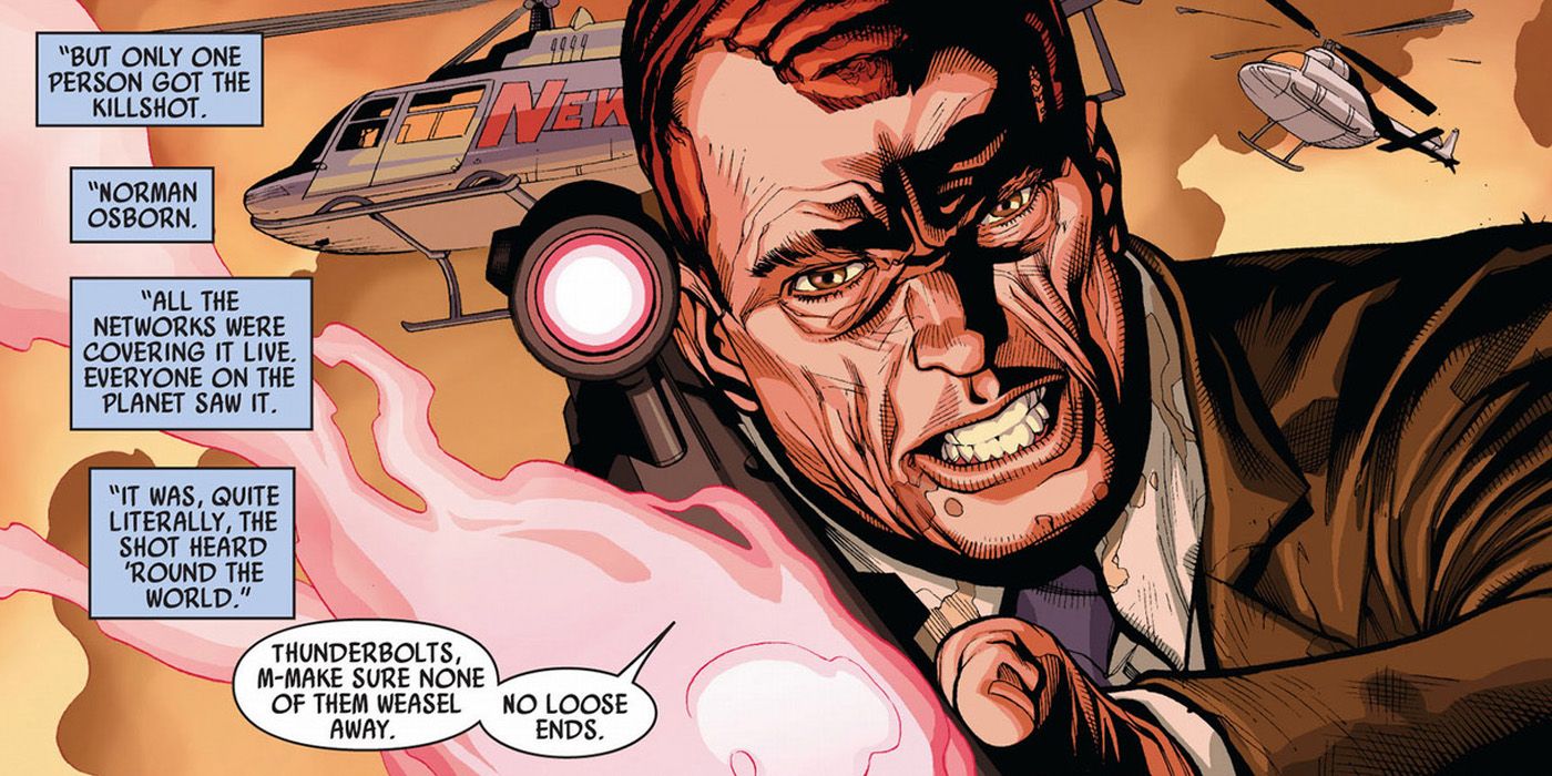 Norman Osborn shoots the Skrull Queen in Secret Invasion.