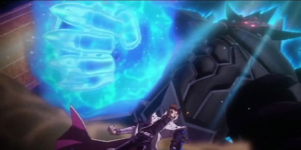 Obelisk and Kaiba during Dark Side of Dimensions Yu-Gi-Oh!