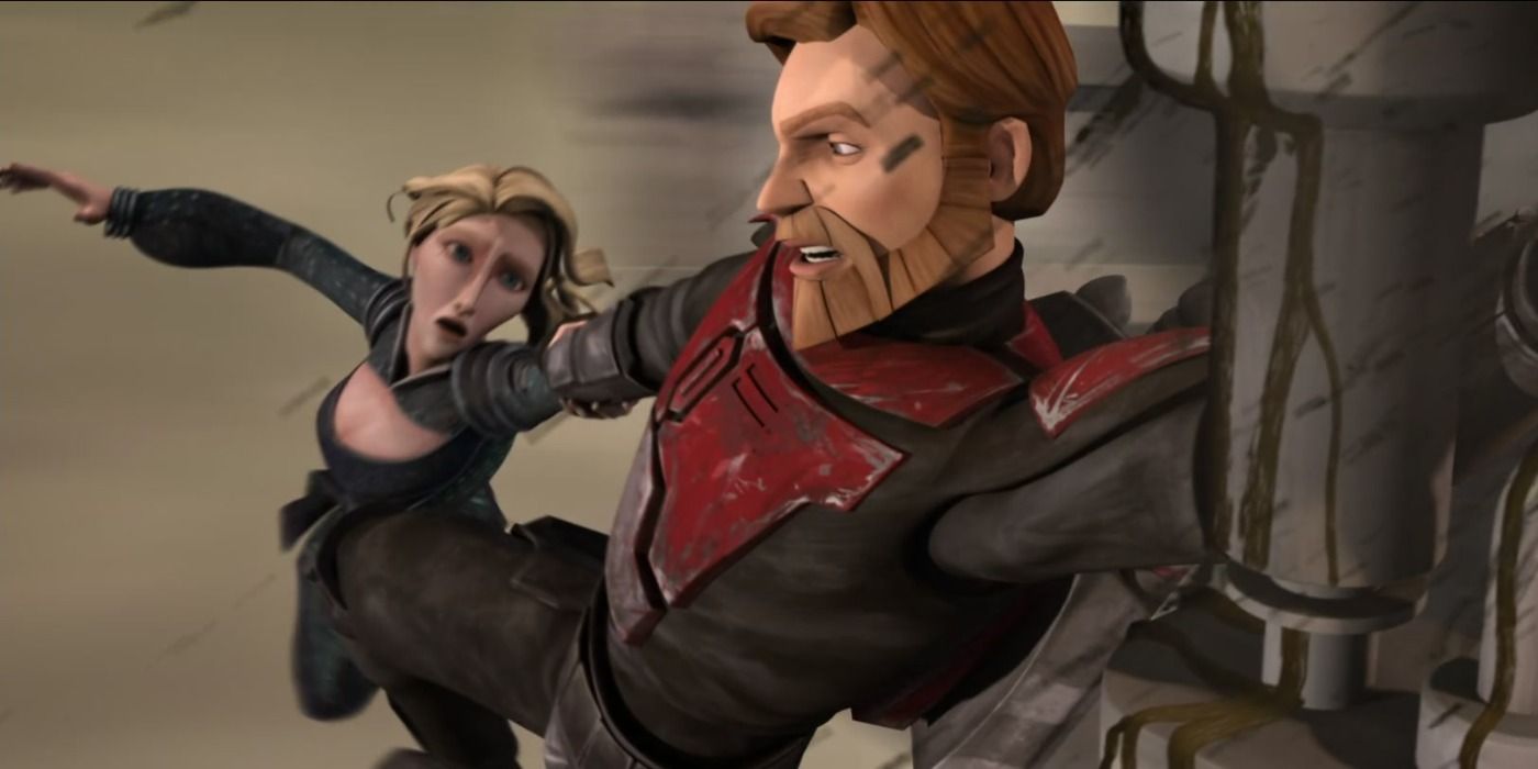 Obi-Wan Kenobi Attempts to rescue Duchess Satine Kryze from Mandalorian prison but is captured by Maul in The Clone Wars