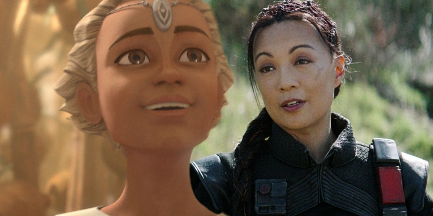 Omega in Bad Batch and Ming-Na Wen as Fennec Shand in The Mandalorian
