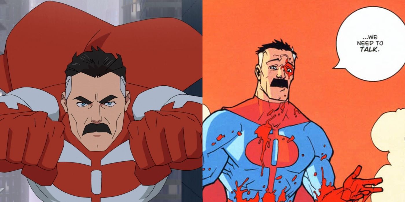 side by side image of Omni-man from the comics.