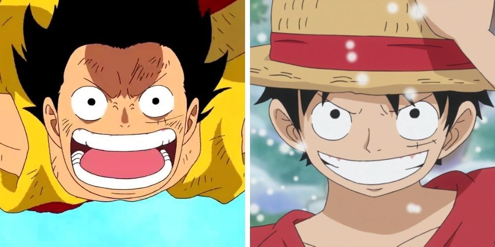 Munkey D. Luffy before and after the time skip in the anime series One Piece.