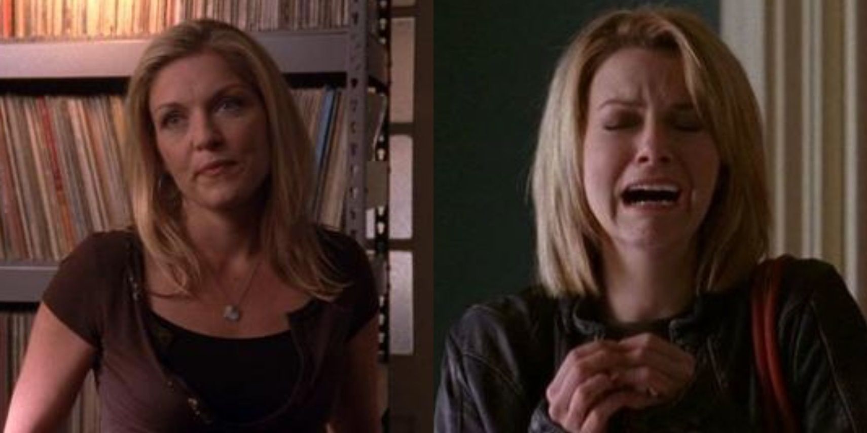 Split image of Ellie and Peyton crying on One Tree Hill