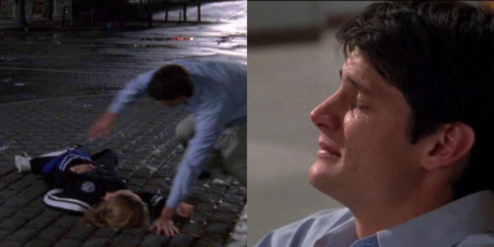 Nathan with Haley after she was hit by a car; Nathan crying at the hospital in &quot;One Tree Hill.&quot;