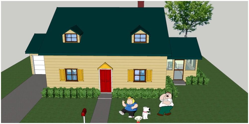 Peter plays with Stewie, Chris and Brian outside the house
