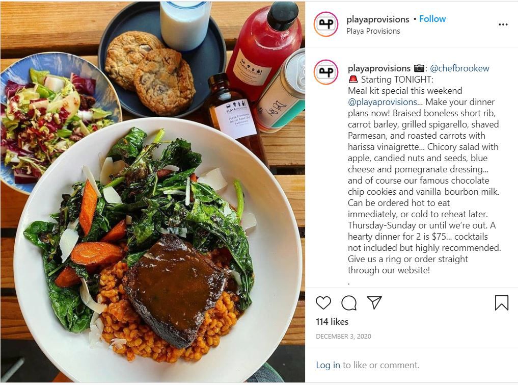 Instagram post from Brooke Williamson's Playa Provisions restaurant.
