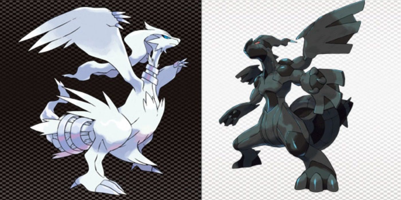 Uma imagem dividida de Pokémon Black e Pokémon White.