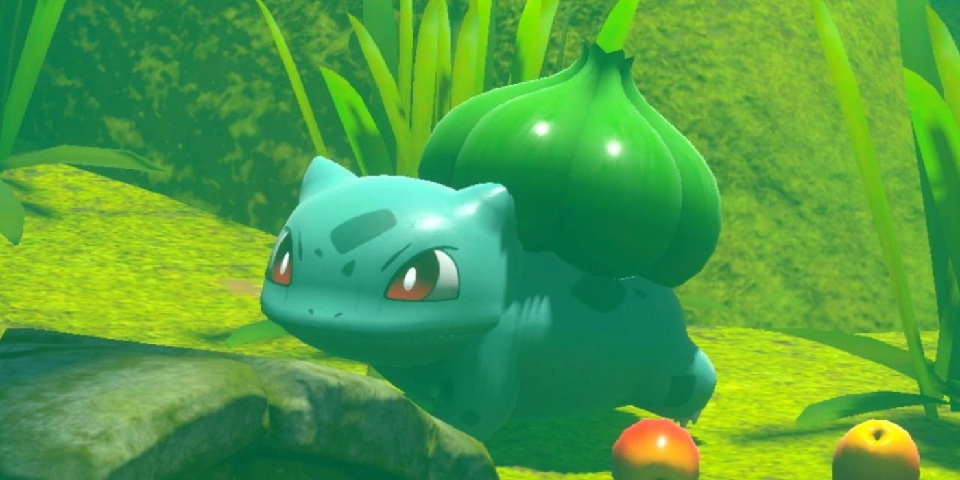 Bulbasaur in front of some food in New Pokemon Snap.