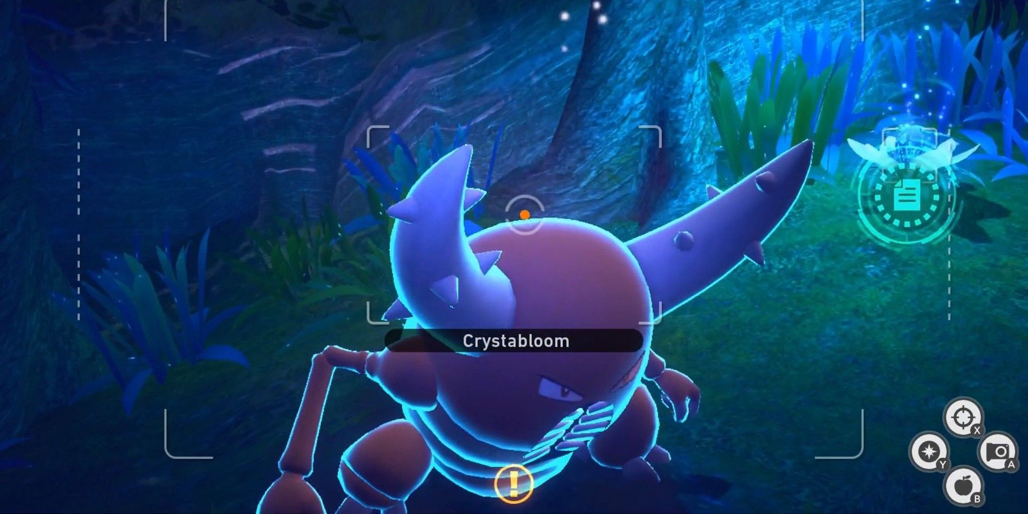 A player photographs a Crystabloom behind Mr. Mime in New Pokémon Snap