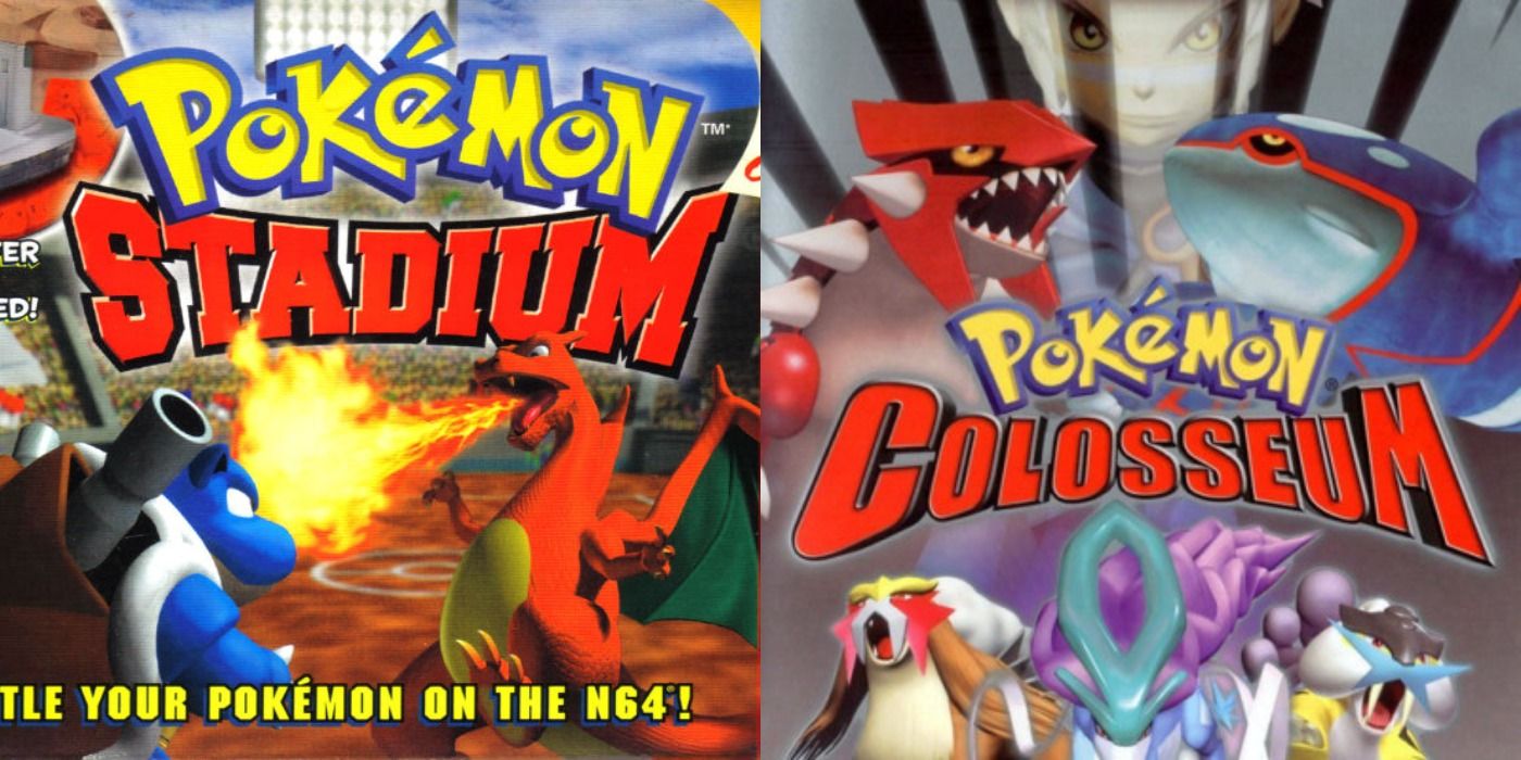Cover arts for Pokémon Stadium for Nintendo 64 and Colosseum for GameCube