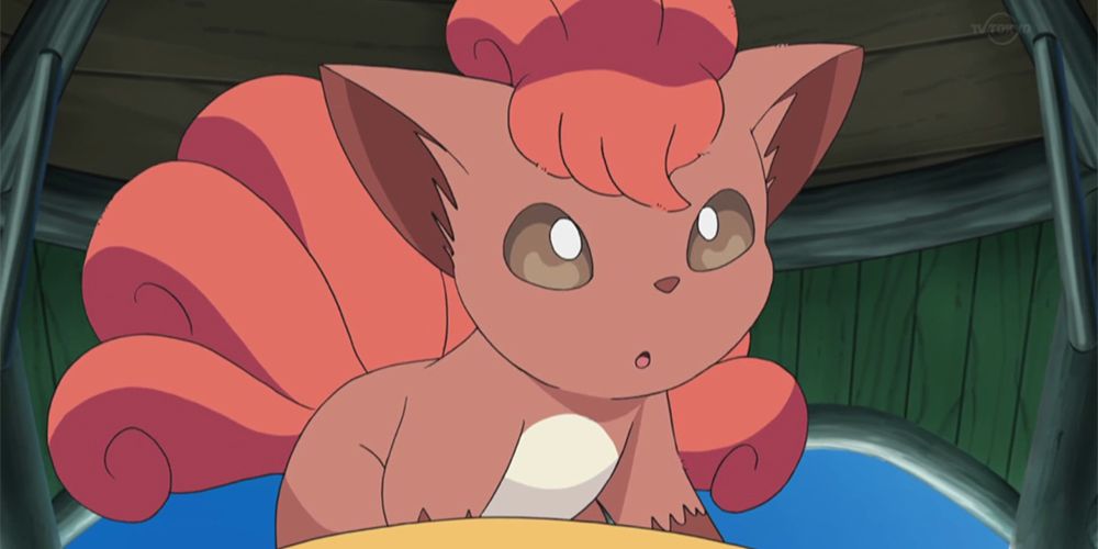 Vulpix looking curious in the Pokémon anime