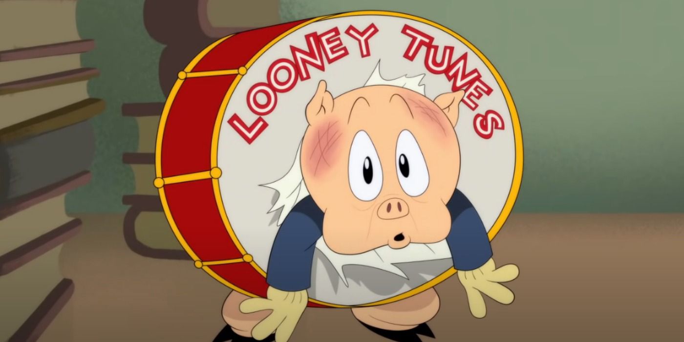 Porky Pig in Loony Tunes cartoon.