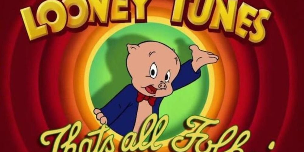 Porky Pig in the Looney Tunes' &quot; That's All Folks&quot; shot
