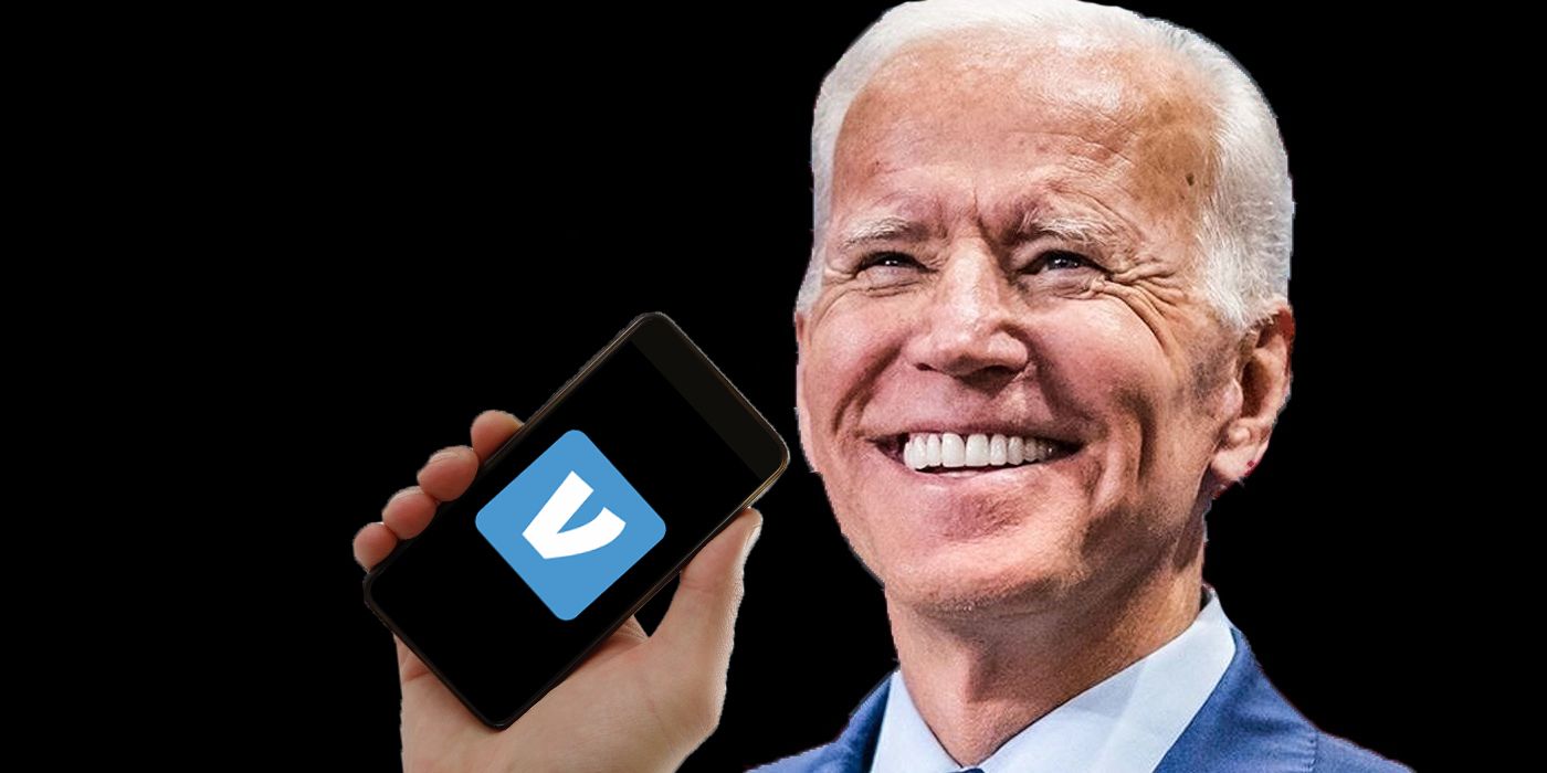 Joe Biden holding a smartphone showing the Venmo logo
