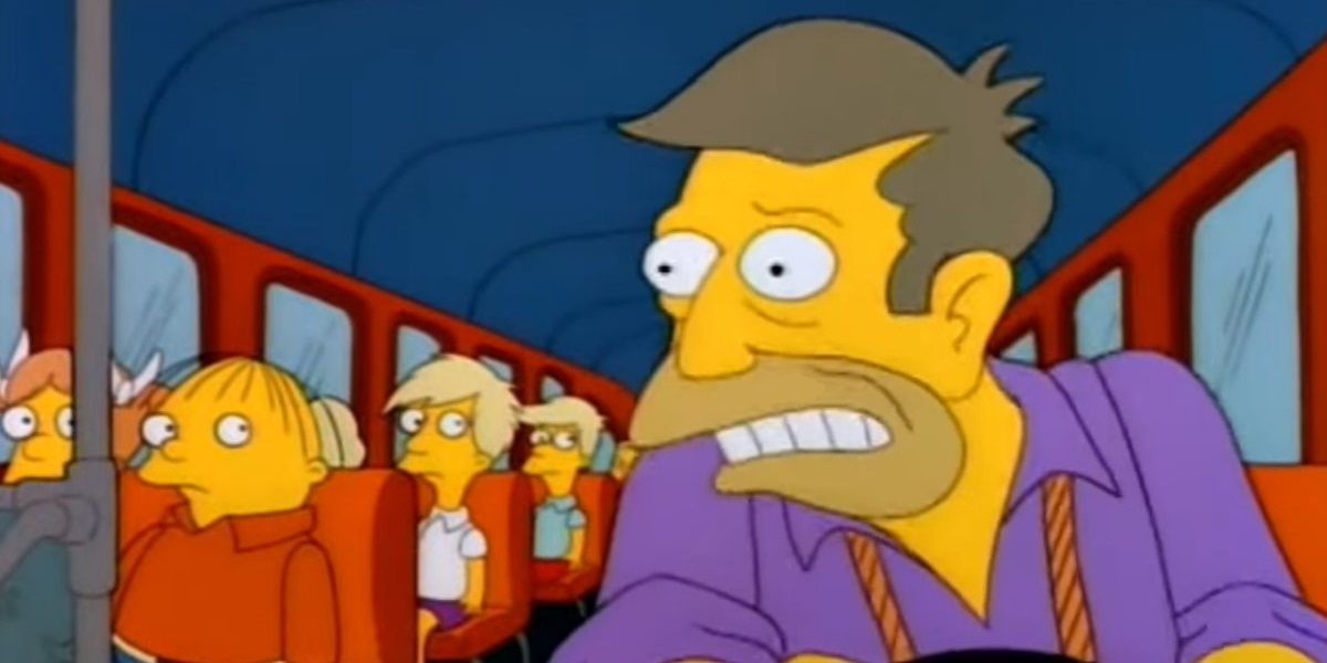 Principal Skinner driving the school bus in The Simpsons