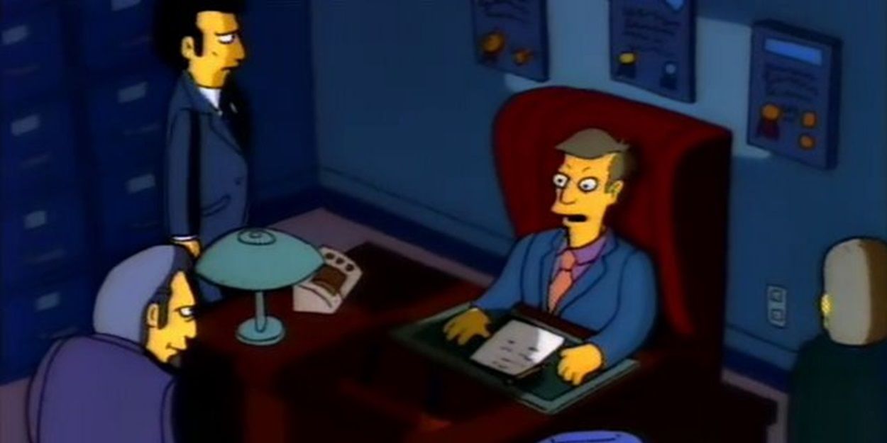 Principal Skinner is intimidated by Fat Tony in The Simpsons