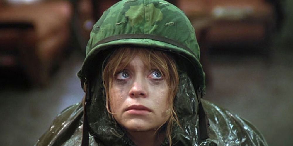 Judy Benjamin in an Army helmet in a scene from Private Benjamin