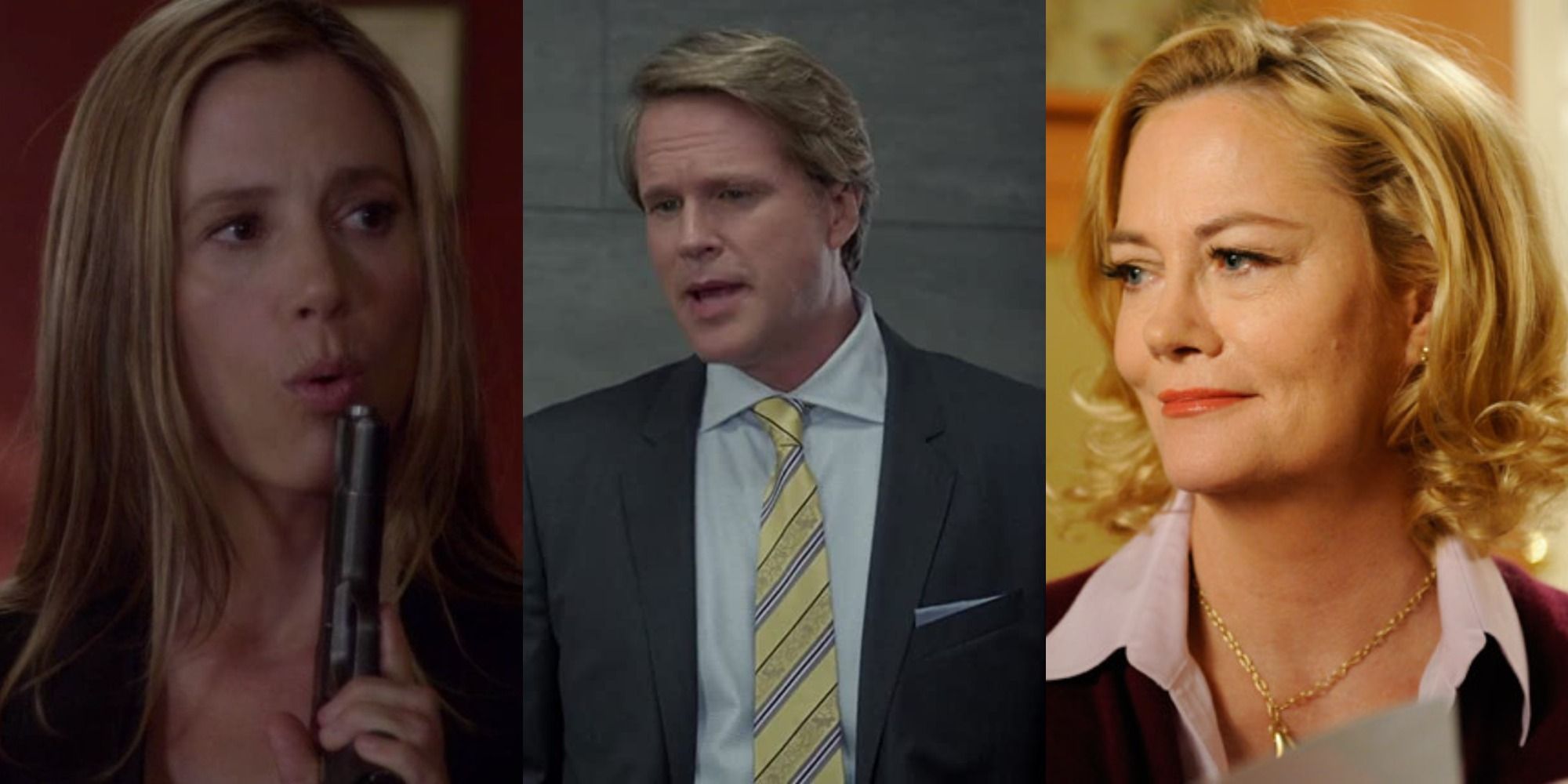 Split image depicting three Psych characters: Betsy, Pierre, and Madeleine