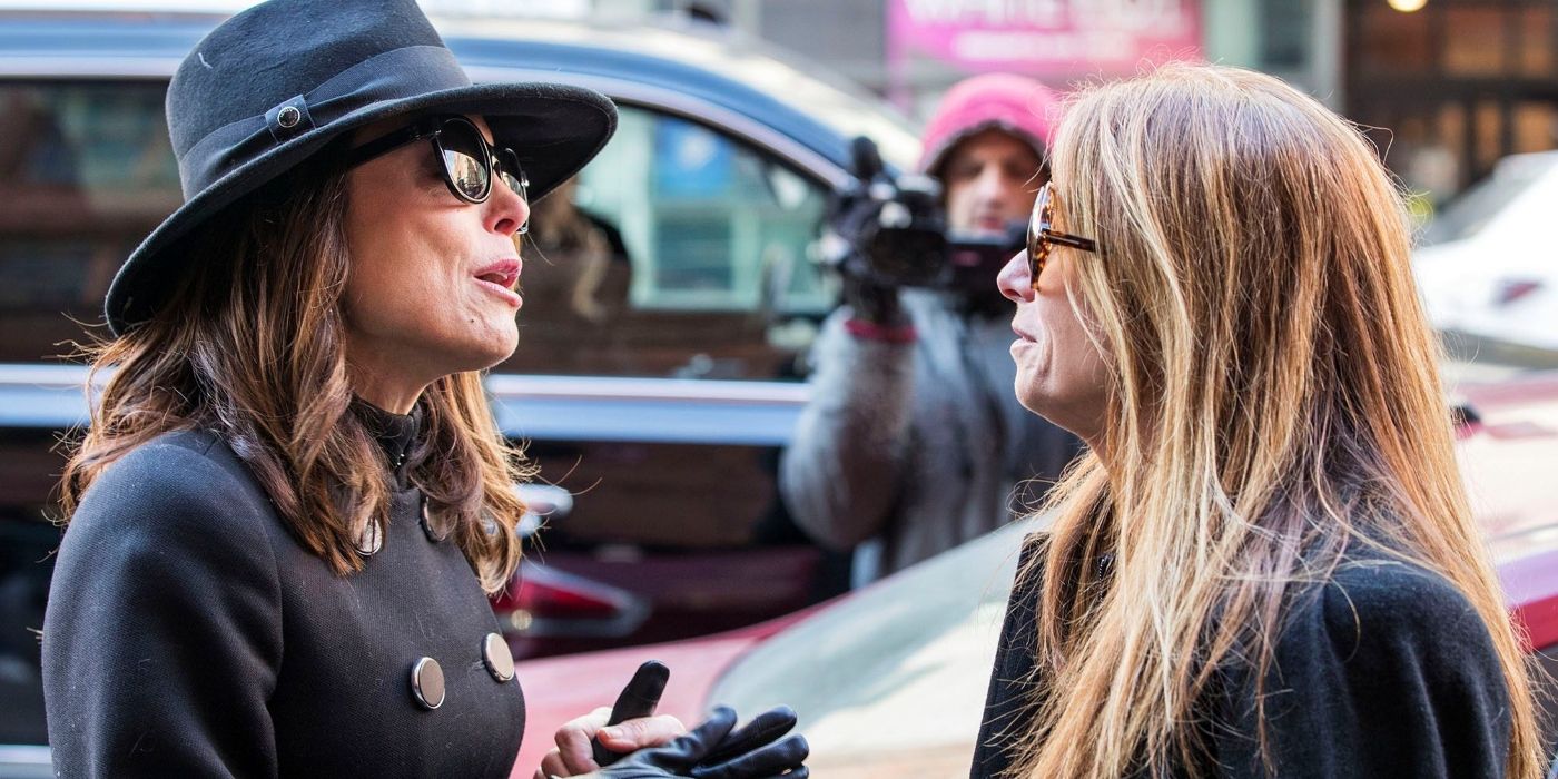 Bethenny and Jill talking at Bobby's funeral on RHONY