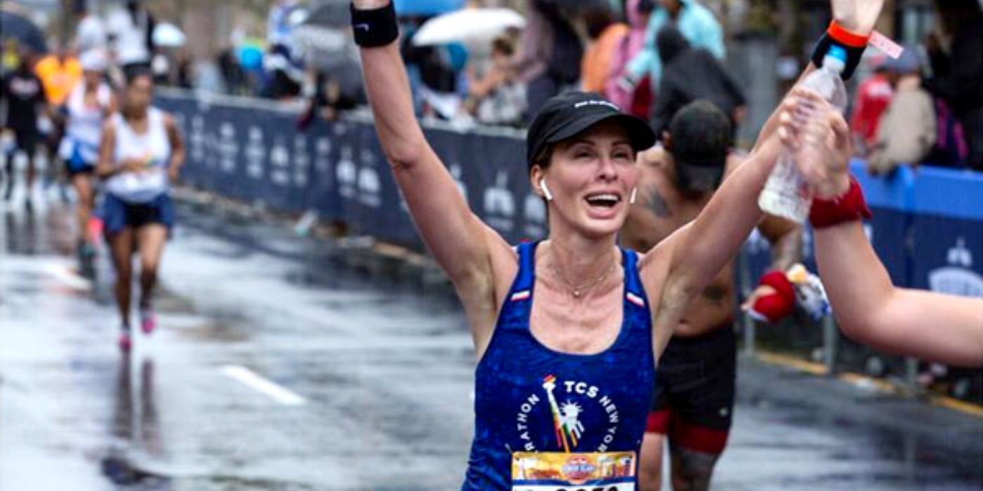 Carole Radizwill cheering after running the NYC marathon on RHONY