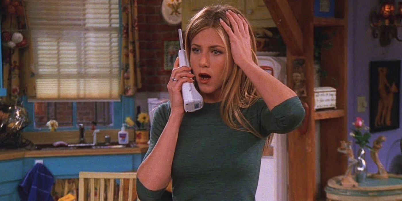 Rachel on the phone looking shocked in Friends