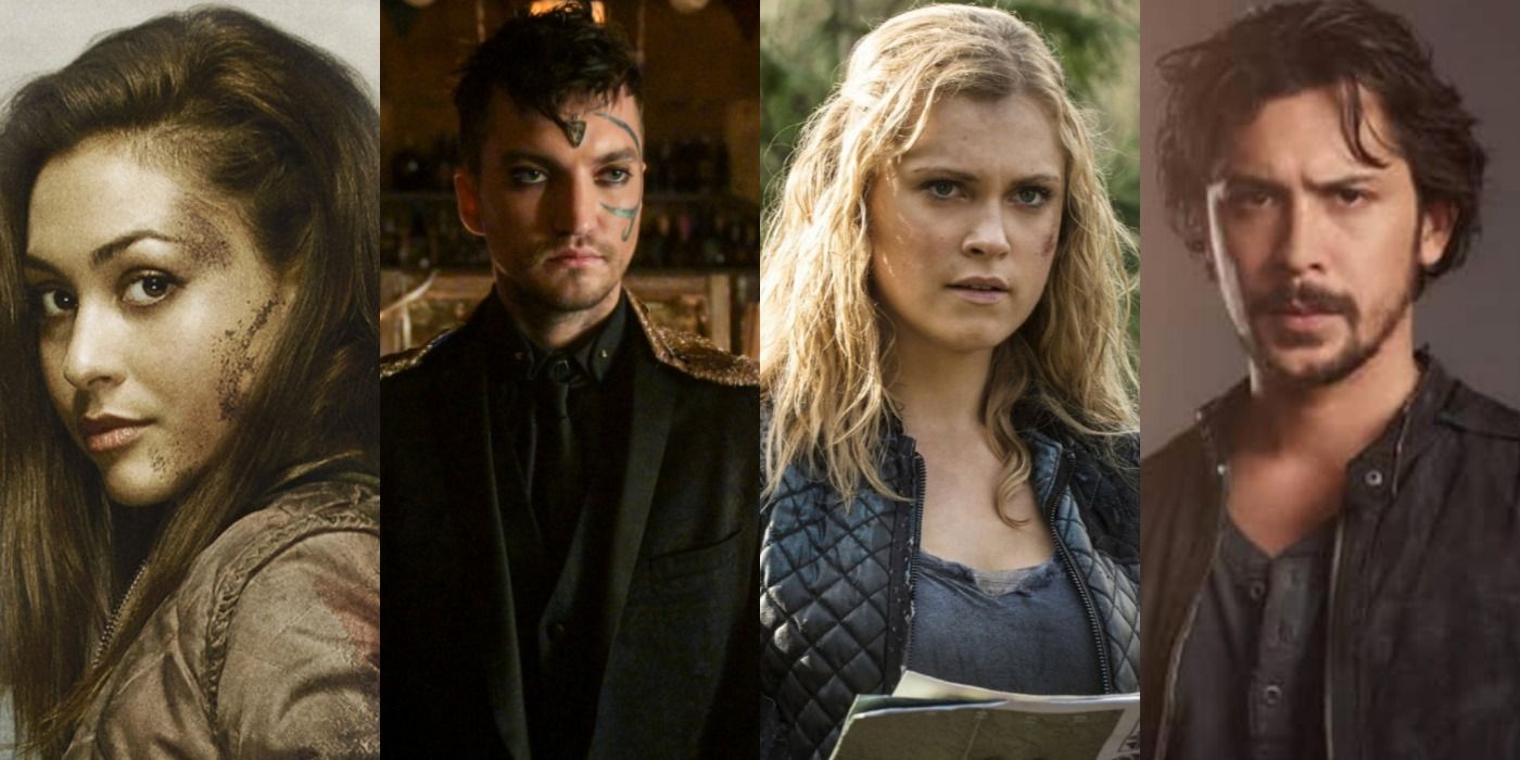 Raven, Murphy, Clarke, and Bellamy in split images from The 100