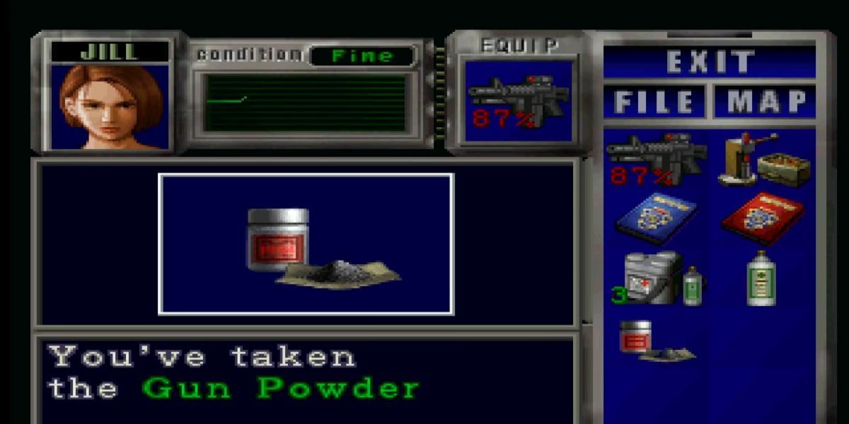 The inventory screen in the original version of Resident Evil 3.
