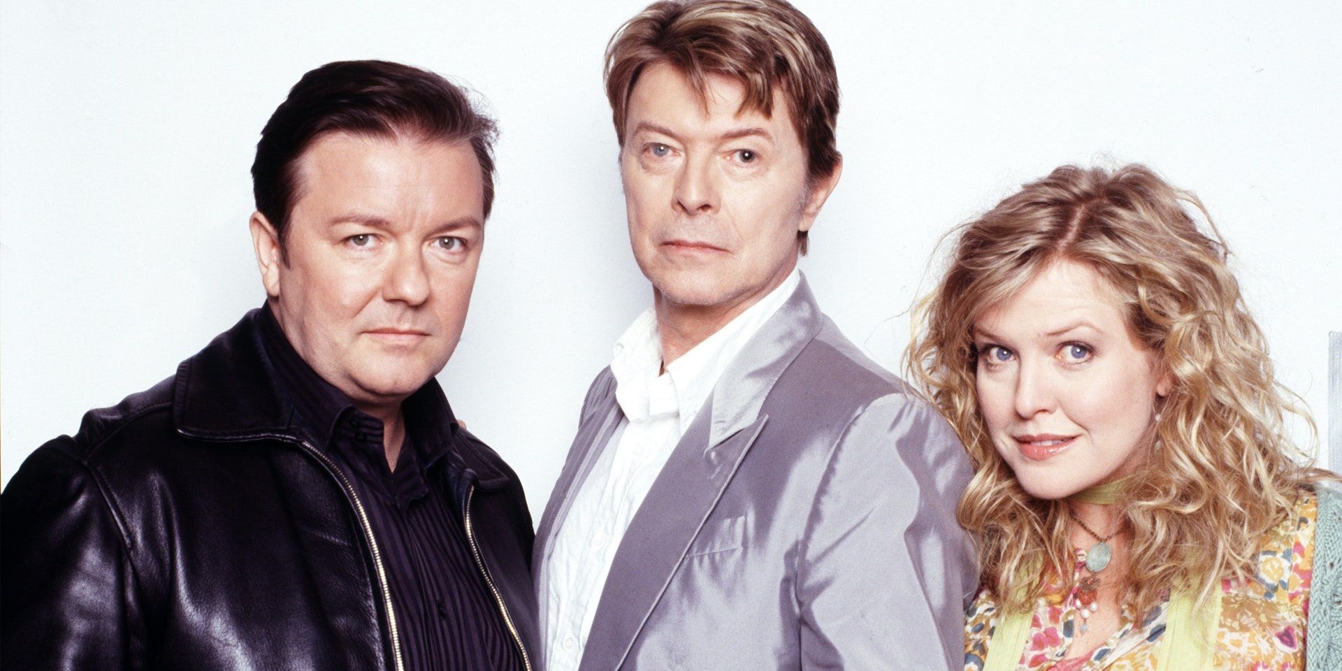 Ricky Gervais, Ashley Jensen, and David Bowie in Extras