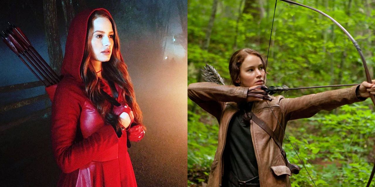 Riverdale's Cheryl Blossom and Hunger Games' Katniss with bow and arrows