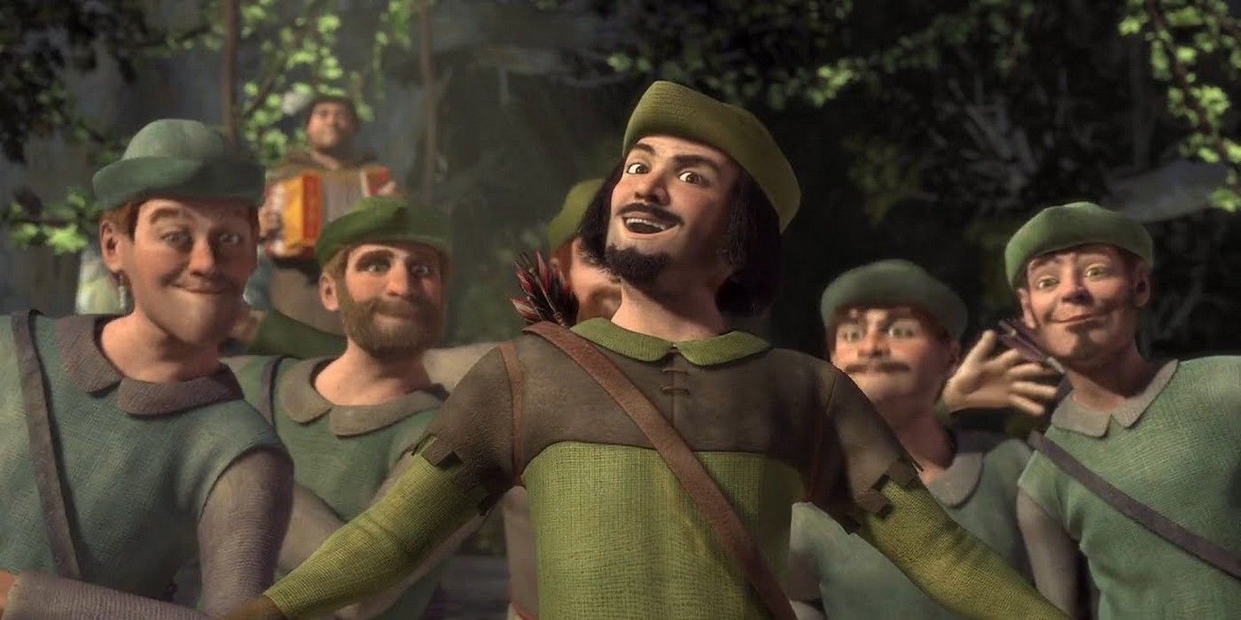 Robin Hood in front of his merry men in Shrek